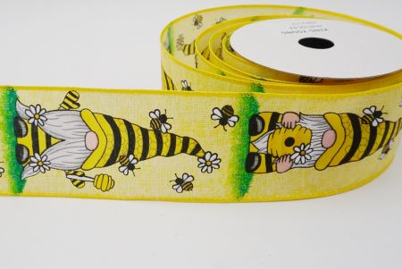 Plain weave spring ribbon_spring elf with honey bees yellow